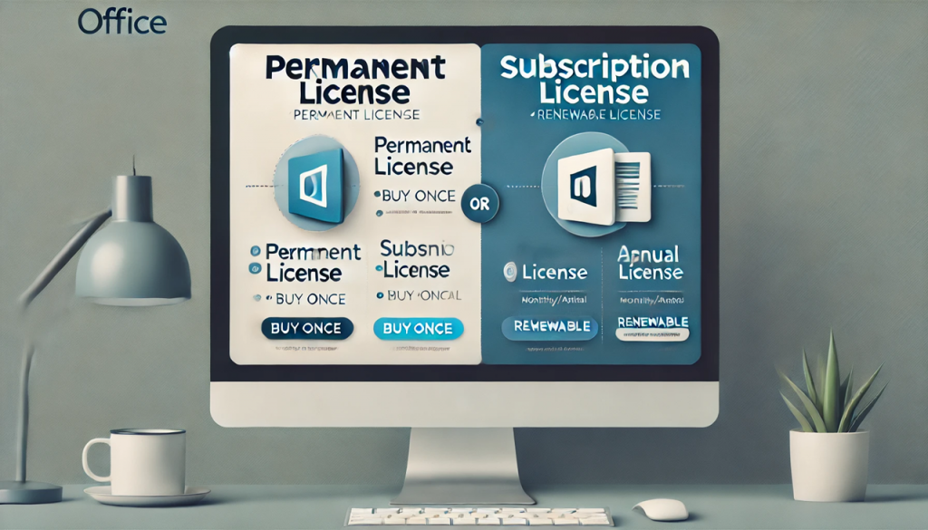 Officeライセンスには、永続ライセンスとサブスクリプションライセンスあります
